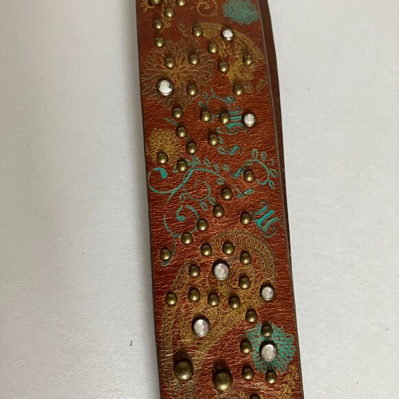 Miss Me Belt Size X Large Brown Leather Rhinestone Studded Buckle Belt Y2K. - Picture 8 of 13